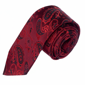 เนคไททำมือลาย Paisley สีดำเบอร์กันดีและพิเศษจากไก่งวง - Product Image 2