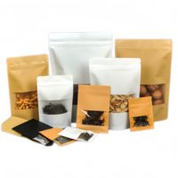 Sachet en papier kraft de qualité alimentaire, petit, recyclable, à fermeture éclair sur 3 côtés, avec fenêtre transparente, pour l'emballage d'échantillons de sucre, de thé, de petites graines