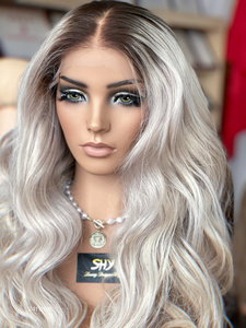 High Quality 100% European Virgin Hair HD Transparent for for Color Loose Wave <b>Wig</b> with <b>Black</b> Root - Product Image 5