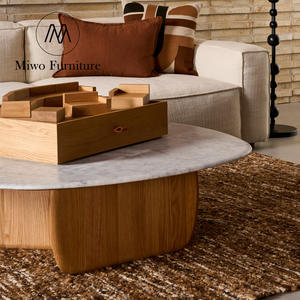 Meubles de salon en bois massif naturel de style moderne table basse ronde en marbre blanc table basse extérieure personnalisée - Product Image 5