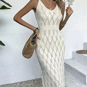 2025 été nouvelle robe de plage femmes couleur unie sexy plage bikini maillot de bain femmes robe tricotée - Product Image 1