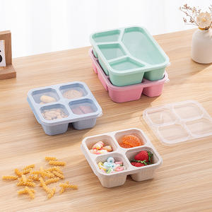 Boîte à lunch rectangulaire colorée avec couvercle en plastique pour enfants, récipient de stockage alimentaire réutilisable et compatible micro-ondes, design à 4 compartiments - Product Image 3