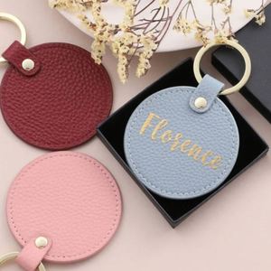 Personalized Fashion PU Leather Round <b>Keyring</b> Multiple Colors Custom Logo Promotional Keychains <b>Carabiners</b> Hanging Key Holder - Product Image 5