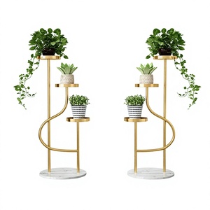 Support à fleurs minimaliste en fer doré avec base en marbre, présentoir pour plantes d'intérieur, design minimaliste pour la décoration de la maison - Product Image 5