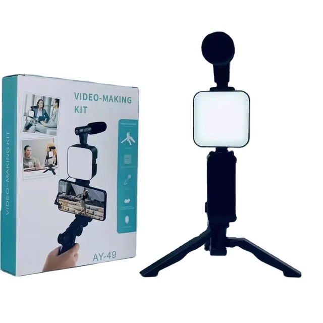 AY-49 Sets Mini Flexible Professional Selfie Stick Mobile Phone Camera Stand Tripod with Microphone Led Light