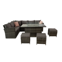 Ensemble de meubles de salon en rotin tressé PE moderne avec foyer extérieur, ensemble de patio de jardin durable pour hôtel, restaurant, extérieur
