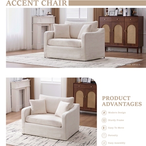 Poltrona Moderna in Ciniglia con Schienale Trapuntato e Gambe in Legno, <span class=keywords><strong>Due</strong></span> Cuscini Decorativi per Soggiorno, Ufficio e Salotto - Product Image 3