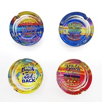 Cendrier rond en verre imprimé sur le thème de la plage, motif côtier coloré, cendrier de bureau pour cigares et cigarettes