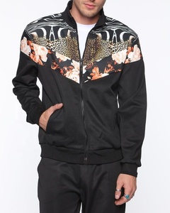 Veste de survêtement pour homme en coton 100% noir à imprimé floral léopard, fermeture éclair intégrale, style streetwear, coupe classique, vêtements d'hiver - Product Image 3