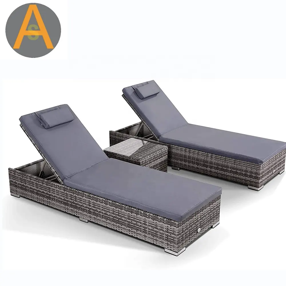 Muebles de piscina doble, mimbre de aluminio, cama de jardín, tumbona de playa