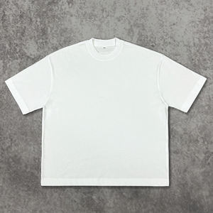 T-shirts en coton de haute qualité 220 g/m² à col rond, blancs, coupe courte, épais, amples, pour hommes, style boxy, été - Product Image 2