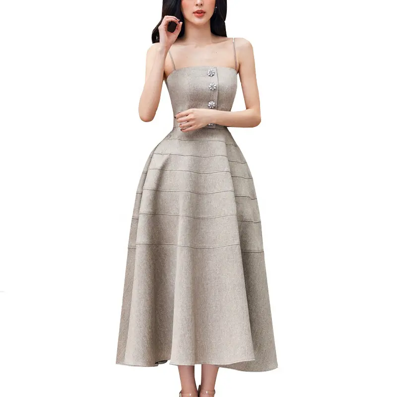 Новое модное классическое женское вечернее платье средней длины без рукавов с высокой талией