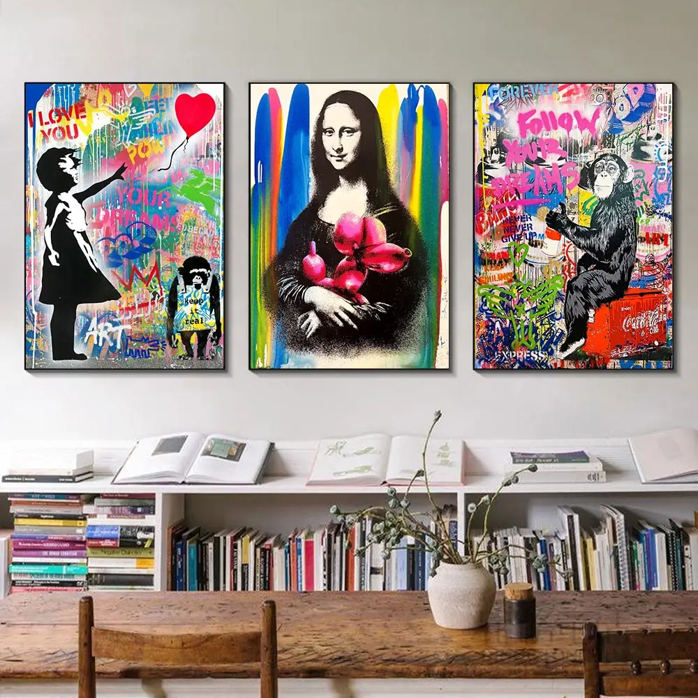 Home Room Decor Banksy Leinwandbilder Pop Street Graffiti Abstrakte dekorative Bilder Moderne benutzer definierte Poster Wand kunstdrucke