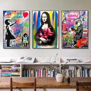 Dekorasi Ruang Rumah Lukisan Kanvas Banksy Pop Street Graffiti Abstrak Gambar Dekoratif Poster Kustom Modern Seni Dinding Cetak