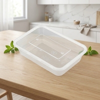 Boîte à lunch ronde en plastique PP jetable, respectueuse de l'environnement, résistante au congélateur, base noire, couvercle transparent avec motif en relief