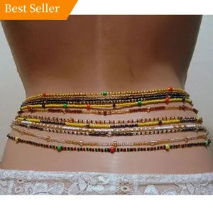 Cadena de vientre con cuentas de cintura africana para mujer, 70 colores personalizados, joyería corporal para mujer, estilo bohemio, elástico, colorido, semillas, cadena de cintura