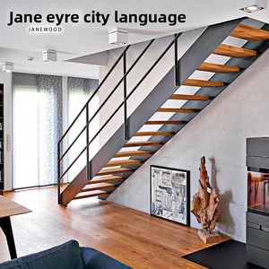 Barandilla de <span class=keywords><strong>hierro</strong></span> forjado a medida para <span class=keywords><strong>escalera</strong></span> de doble <span class=keywords><strong>viga</strong></span>, para interiores de loft, casas dúplex, villas, <span class=keywords><strong>escalera</strong></span> recta de acero y madera - Product Image 2