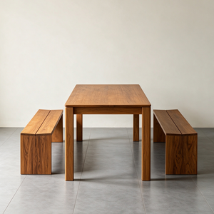 Tavolo <span class=keywords><strong>da</strong></span> Pranzo Moderno di Lusso Minimalista Contemporaneo in Legno di Teak Birmano Naturale Massiccio con <span class=keywords><strong>2</strong></span> Panche, Arredamento per Sala <span class=keywords><strong>da</strong></span> Pranzo - Product Image 5