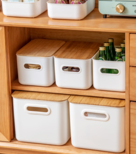 Tùy chỉnh nhựa trắng Stackable đa chức năng nhựa hộp lưu trữ với nắp rõ ràng hoặc tre Bìa - Product Image 1