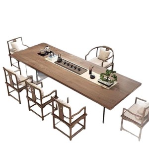 Solid Wood Tea <b>Table</b> And Chair <b>Set</b> Wabi Sabi Style Integrated Floating Large Slab Kung Fu Tea <b>Table</b> For Living Room Office - Product Image 5