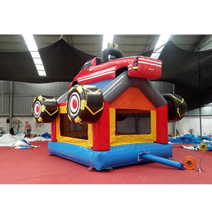 Château gonflable Monster Truck Rally avec roues jaunes vives et toboggan bleu pour les fêtes d'enfants en plein air et les divertissements en parc - Product Image 4