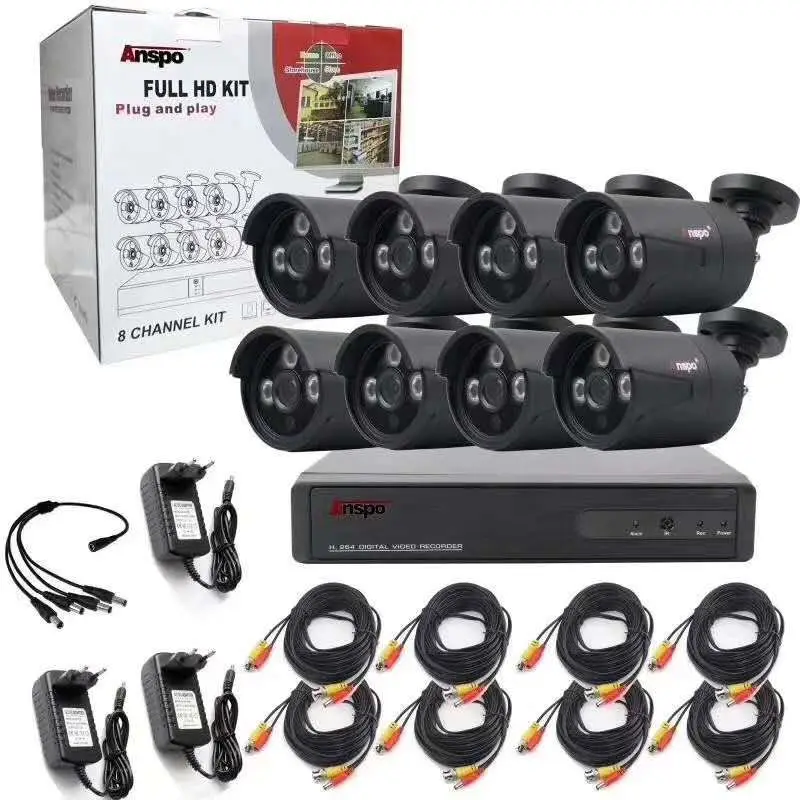 Anspo 1080p 8CH Full HD KIT Система видеонаблюдения 8 камер с DVR combo 2.0mp Black metal дневное и ночное видение XVR p2p remote