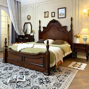 Traditional Mahogany <b>Queen</b> <b>Size</b> Storage <b>Bed</b> with Carved Legs and Arched Headboard Solid Wood <b>Frame</b> - Product Image 1