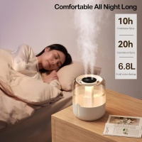 Difusor ultrasónico de vapor frío de gran capacidad de 6.8L, humidificador portátil con luz nocturna cálida, llenado superior, enchufe USB y aroma