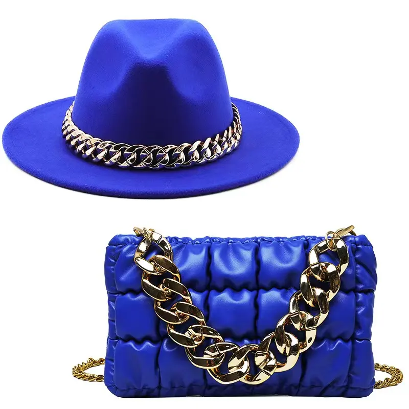 Fashion handbag Golden thick chain Tote Zipper Ruched Leather Crossbody Shoulder bags for Women Satchel Purses fedora hats set