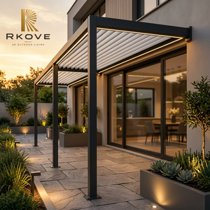 หลังคาเพอร์โกลาอลูมิเนียมแบบติดผนัง RKOVE RK-C3 3*6 พร้อมมอเตอร์ไฟฟ้า หลังคาบานเกล็ดปรับได้ พร้อมไฟ LED สำหรับคาเฟ่กลางแจ้ง ลานบ้าน ศาลาทรงโค้ง - Product Image 1