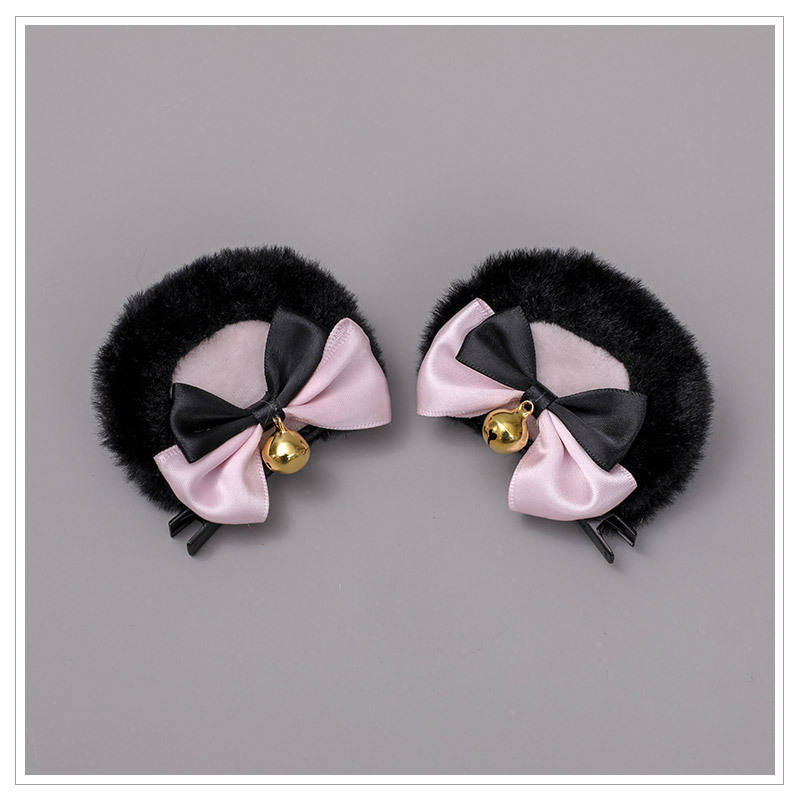 Bear Ear Hairpin 03 Black Pink