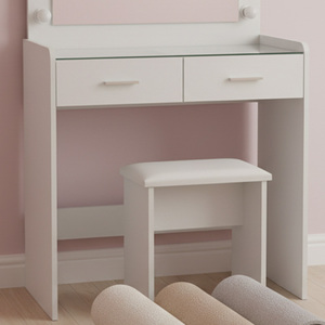 Table de maquillage moderne en bois pour filles avec miroir, tiroirs et lumière LED - Product Image 5