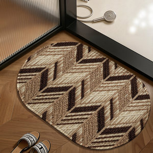 Hongsheng <b>Bath</b> Mat Geometric Pattern Oval Non Slip Washable Floor Mat For Bathroom Toilet Use - Product Image 2