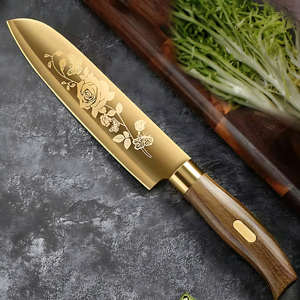 Juego de Cuchillos de Cocina de <span class=keywords><strong>Acero</strong></span> <span class=keywords><strong>Inoxidable</strong></span> Dorado, <span class=keywords><strong>Cuchillo</strong></span> de Chef para Cortar y Rebanar Huesos, Utensilios de Cocina - Product Image 1