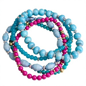 Bohemian Geometric Gold Plated Beaded <b>Bracelets</b> <b>Set</b> Garnet Imitation Pearl Acrylic Unisex Gift Jewelry - Product Image 2