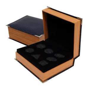 Emballage de boîte de bouton de manchette cadeau en plastique cuir pu bleu personnalisé haut de gamme boîte de boutons de manchette avec mousse