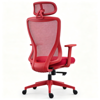 Chaise de bureau ergonomique moderne rouge en maille, dossier haut, appui-tête réglable, support lombaire, pivotante, pour espace de travail créatif