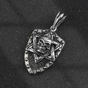 Pendentif de collier rond en acier inoxydable motif crâne Hip Hop pour homme - Product Image 2