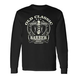 Camiseta Clásica de Manga Larga para Barbería, Diseño Vintage de Poste de Barbero, Afeitado y Corte de Pelo - Product Image 1