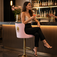 Tabouret de bar réglable en velours de qualité commerciale avec dossier, pivotant, doré de luxe, robuste, avec accoudoirs en forme de tête de lion, pour hôtel