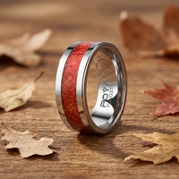Bague en carbure de tungstène poli argenté 8 mm avec incrustation de grenat concassé, bijou pour homme, alliance de mariage et de fiançailles