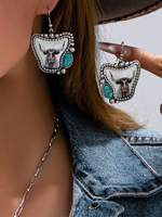 Nouveaux Colliers Pendentifs 2026 en Alliage Turquoise, Motif Taureau Longhorn, Style Western Bohème Rétro Géométrique Sculpté, Chaîne Ondulée