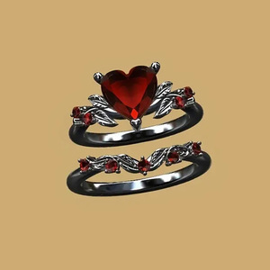 Anello a forma di cuore gotico scuro per donna, nero rosso, stile vintage, gioielli personalizzati alla moda - Product Image 3