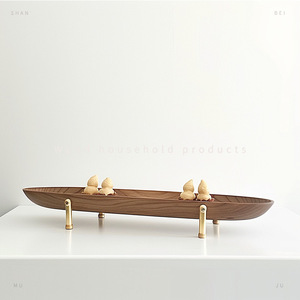 Walnut Wood <b>Tray</b> Oval Shape With Copper Legs For Desk <b>Storage</b> Food Serving Home Office Use - Product Image 2