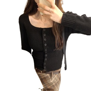 Elegante Cardigan da Donna Autunno Inverno Nuovo con Collo Quadrato, Vita Corta, Vestibilità Slim, Maniche Lunghe e Dettagli in <span class=keywords><strong>Pizzo</strong></span> Halter - Product Image 5