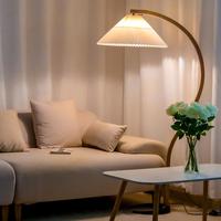 Retro Nordic Klassieke Deense Ontwerp Paraplu Curve Hoek Geplooide Vorm Hout Woonkamer Slaapkamer Vloerlamp Met Pleats