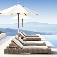 Bain de Soleil en Rotin pour Jardin, Lit de Bronzage d'Extérieur en Aluminium Imperméable Réglable pour Patio et Piscine