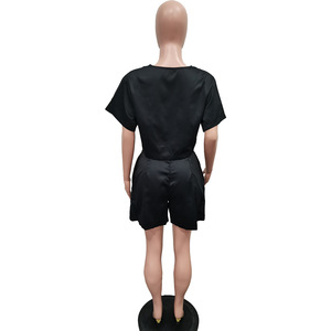 ชุดเซ็ตสองชิ้นสีพื้นแขนสั้นทรงหลวมแฟชั่นสำหรับผู้หญิงมาใหม่สำหรับฤดูร้อน - Product Image 4