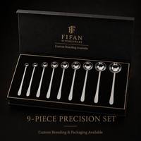 Juego de Cucharas Medidoras de Lujo de 9 Piezas con Caja de Regalo Magnética Personalizada, Cucharas de Acero Inoxidable 18/10, Regalo Premium para el Mercado de los Emiratos Árabes Unidos