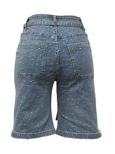 Set Casual da <span class=keywords><strong>donna</strong></span> due pezzi Sexy Crop Top abbinamento strass dritti in Denim lavato al ginocchio pantaloncini <span class=keywords><strong>Cargo</strong></span> - Product Image 5